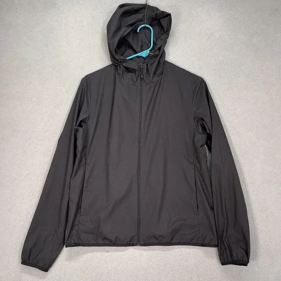 Uniqlo Jacket Mens Small Black Hooded Windbreaker Lightweight Zip Pockets Casual - Picture 1 of 8